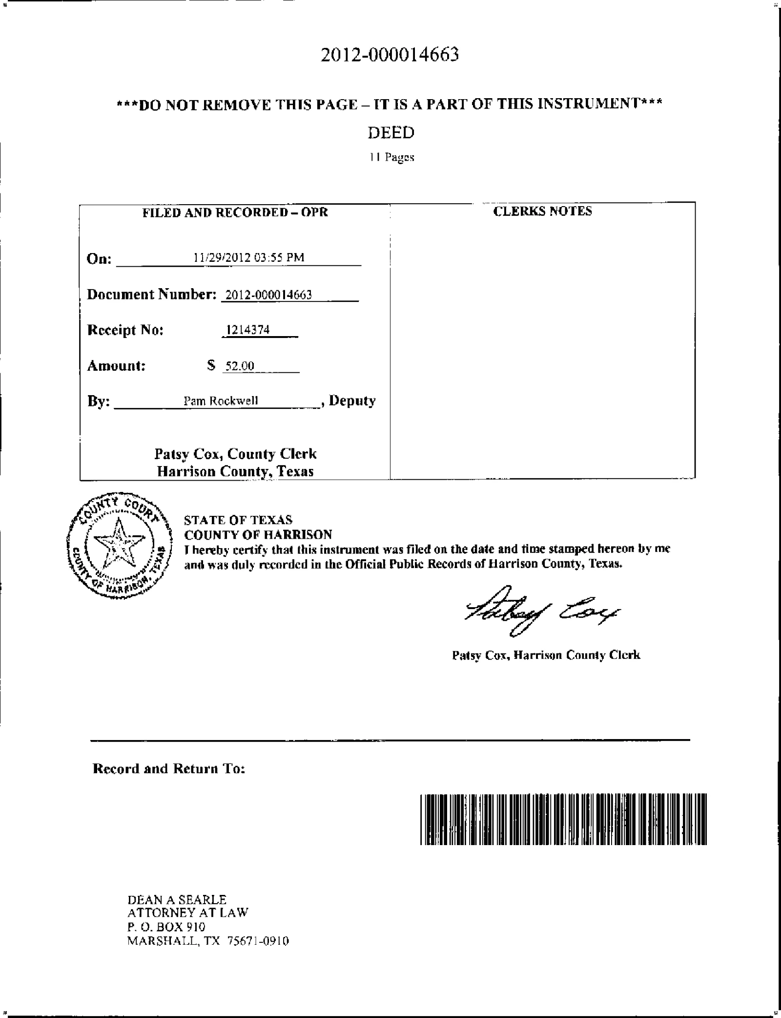 Oakwood Of Marshall Development L L P - Recorded Warranty Deed (Doc #DOC208S636)